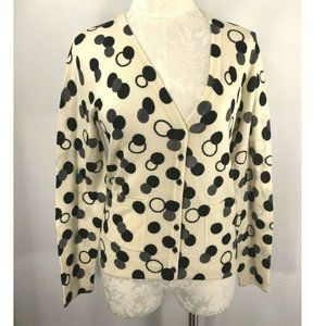 J Crew L Cardigan Sweater Ivory Black Gray Circles